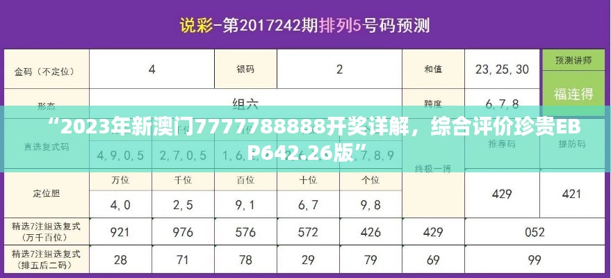 “2023年新澳门7777788888开奖详解,综合评价珍贵EBP642.26版”