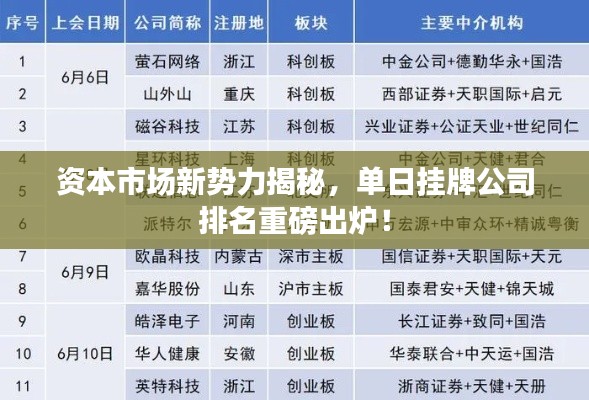 资本市场新势力揭秘,单日挂牌公司排名重磅出炉!